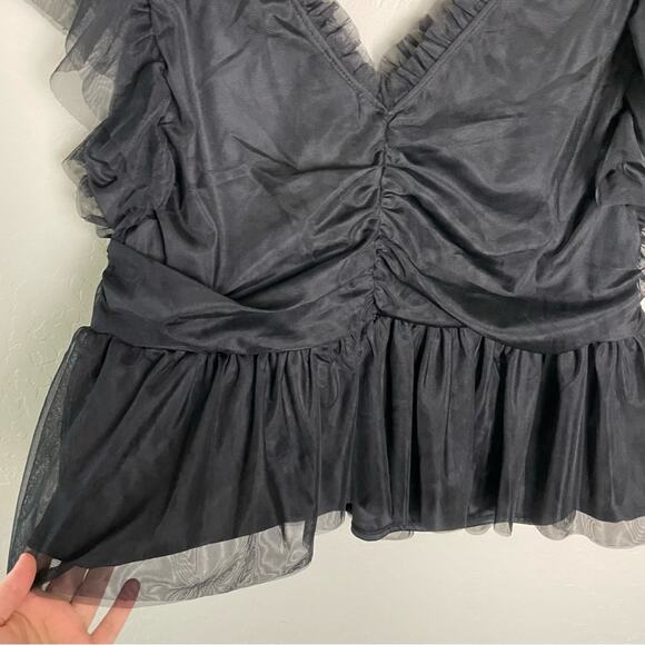 Torrid Black Mesh Ruffle Top 3X NWT 18859307 - Picture 9 of 16